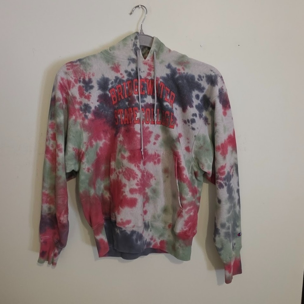 Vintage Champion Revers Weave Hoodie Bridgewater State tie Dye Men M Women L